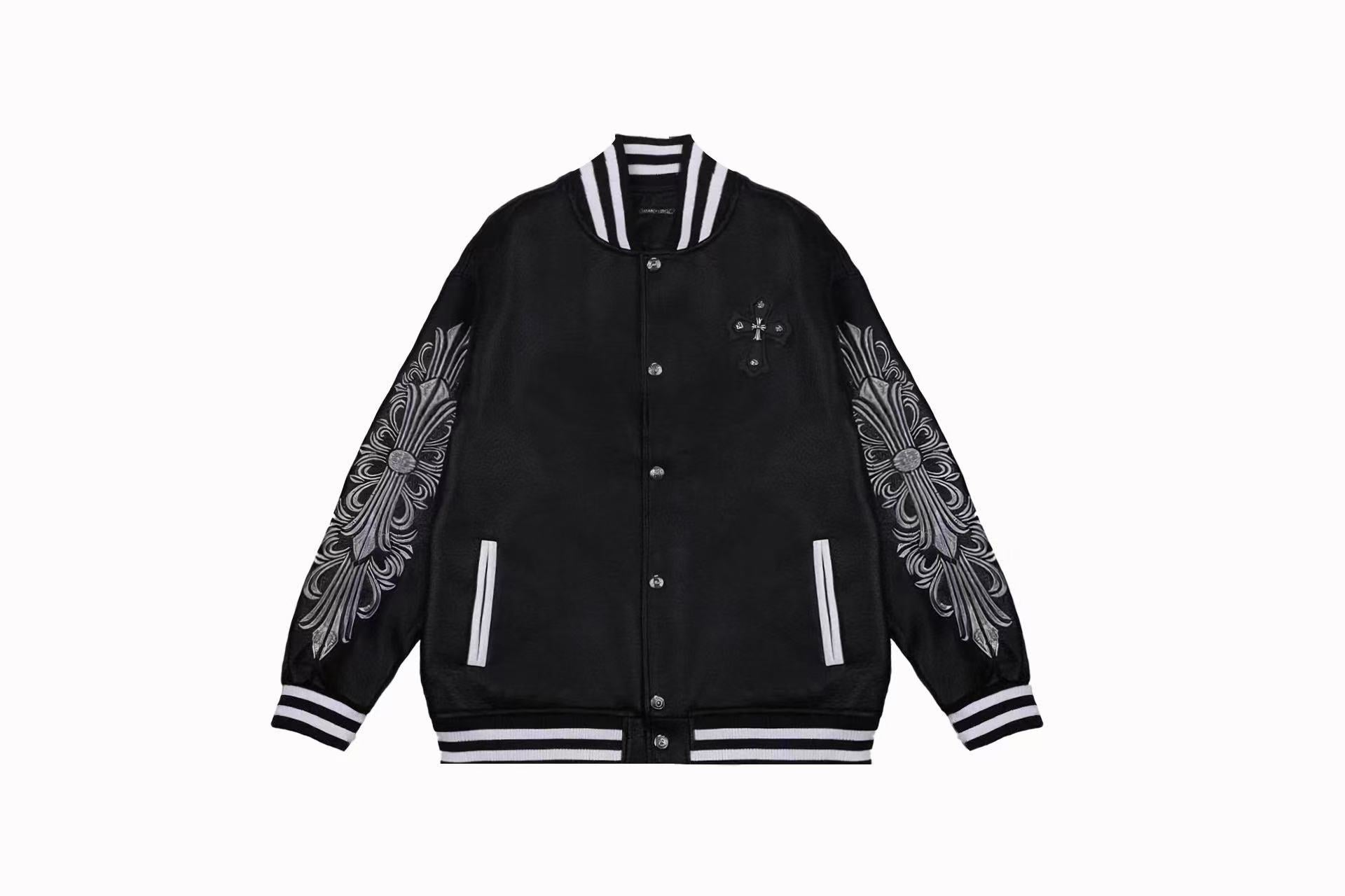 Chrome Hearts Embroidered Sleeve Varsity Jacket - Black Streetwear Coat 5577