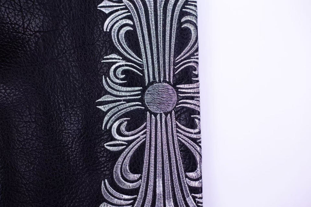 Chrome Hearts Embroidered Sleeve Varsity Jacket - Black Streetwear Coat 5577