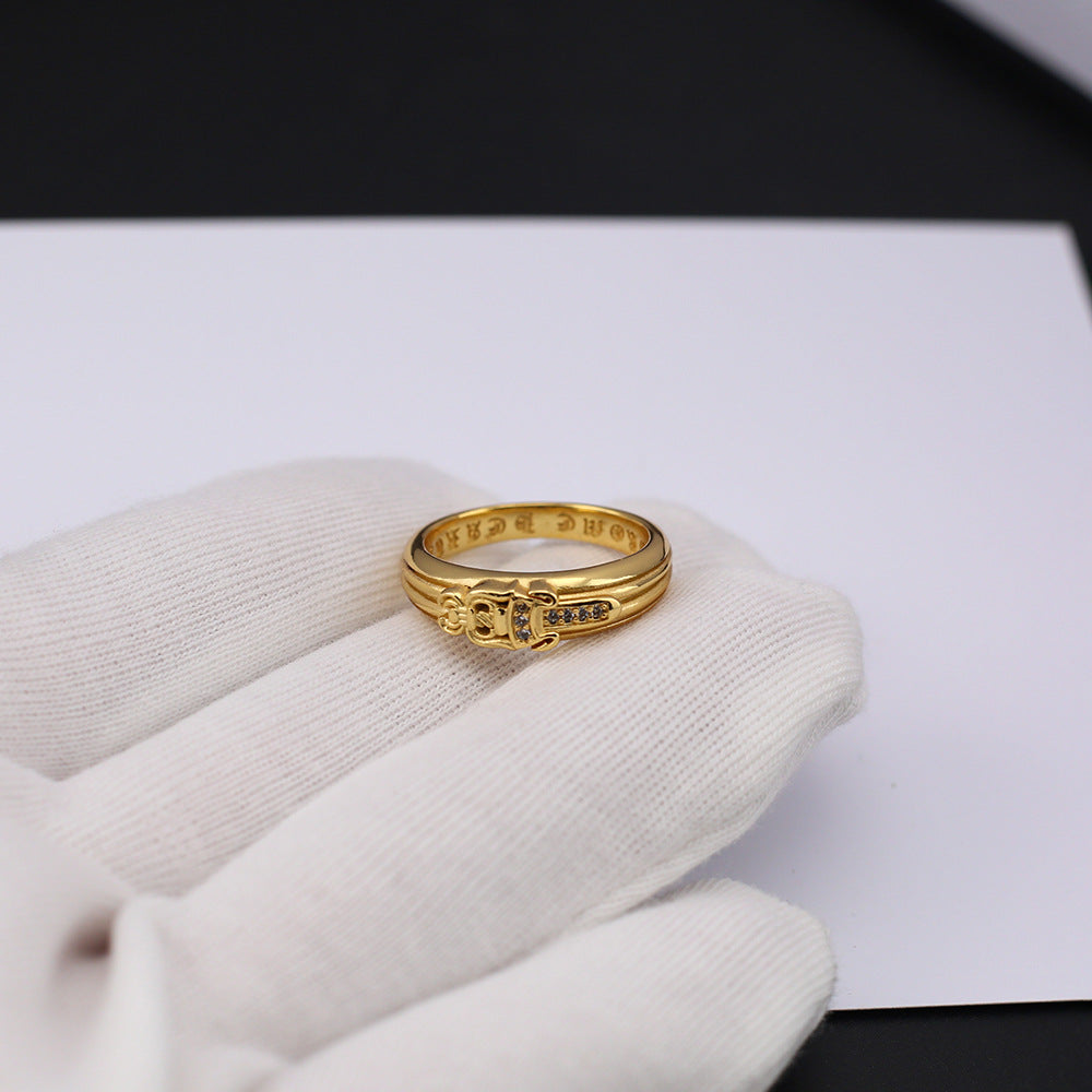 Chrome Hearts 24k gold-plated diamond holy sword ring