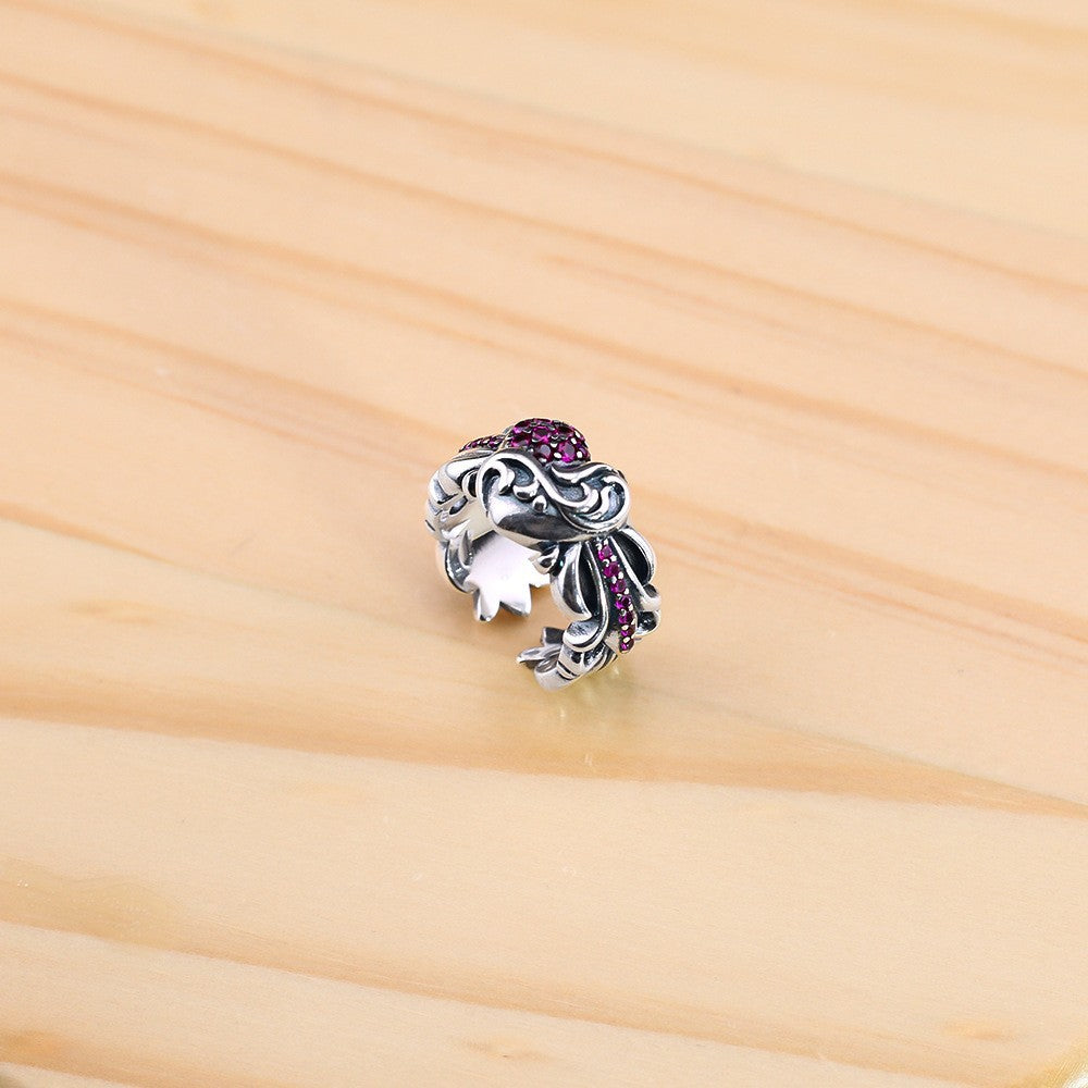 Chrome Hearts rose red diamond heart open ring