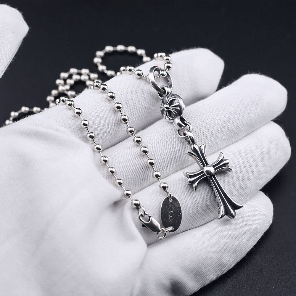 Chrome Hearts classic diamond round bead cross necklace