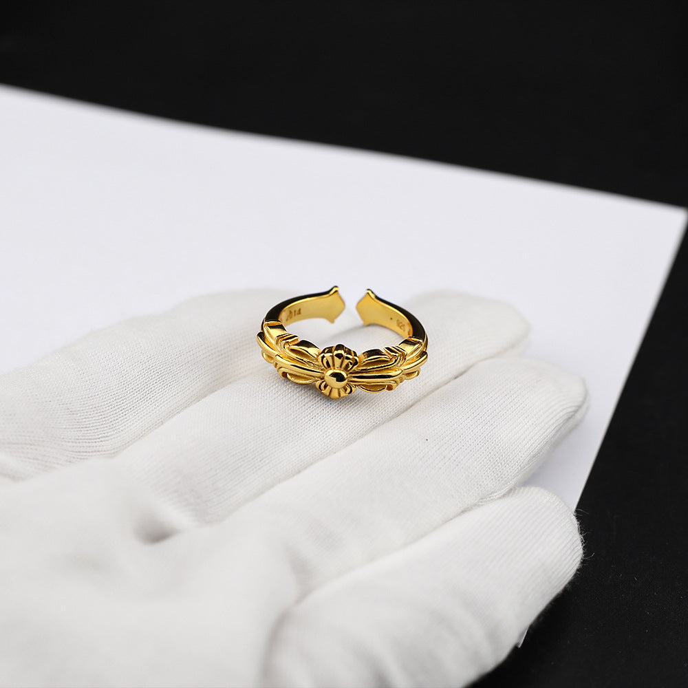 Chrome Hearts 24k gold cross flower open ring