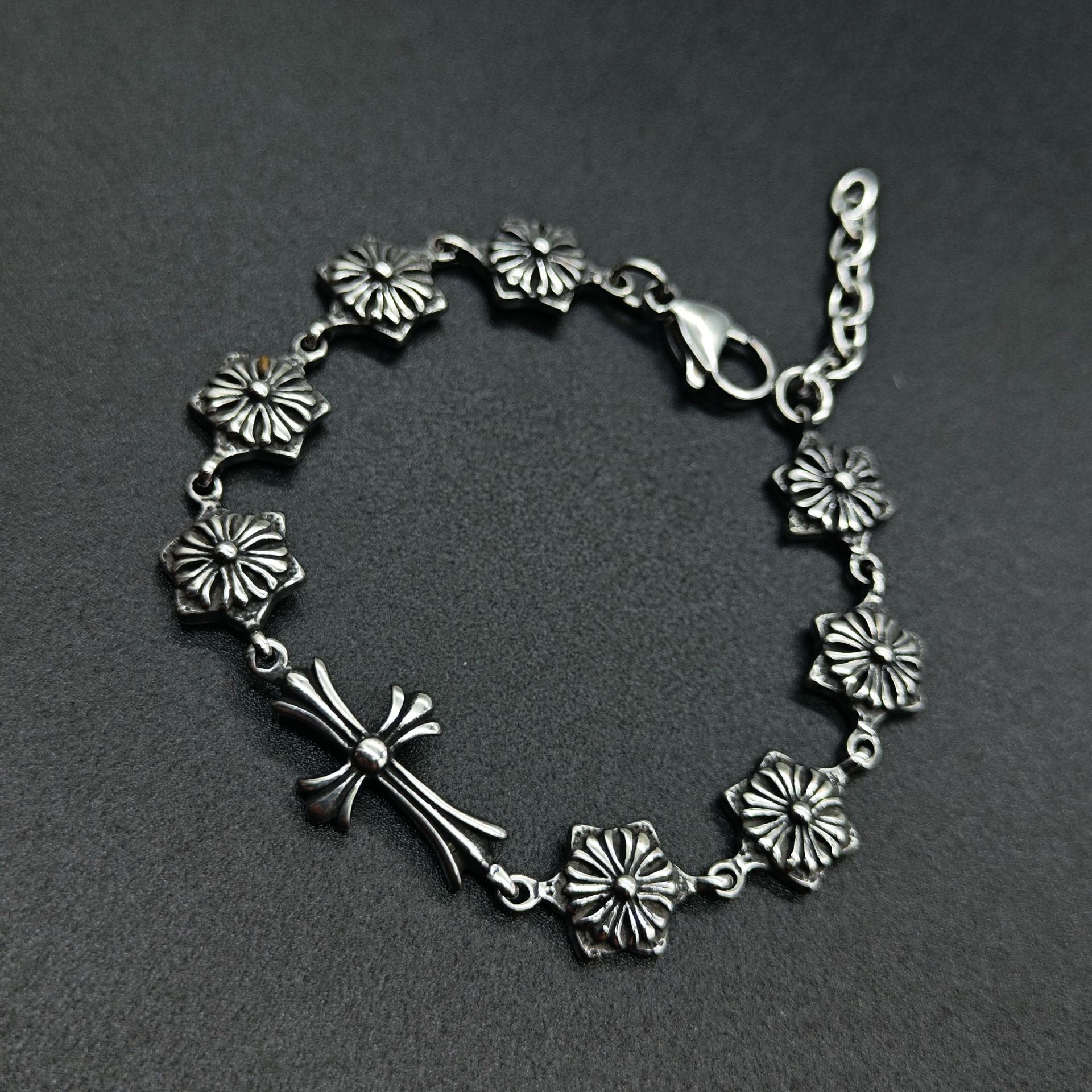 Chrome Hearts 925 Sterling silver cross flower skull splicing bracelet