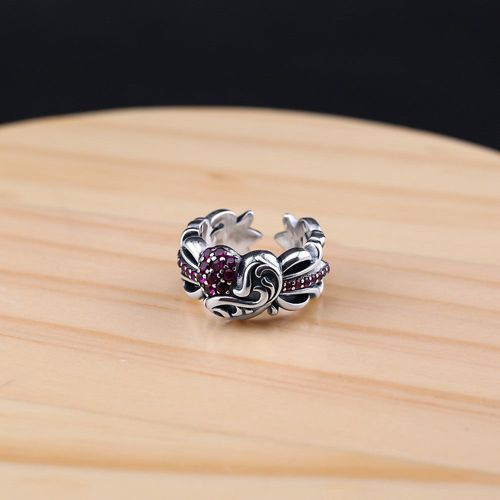 Chrome Hearts rose red diamond heart open ring