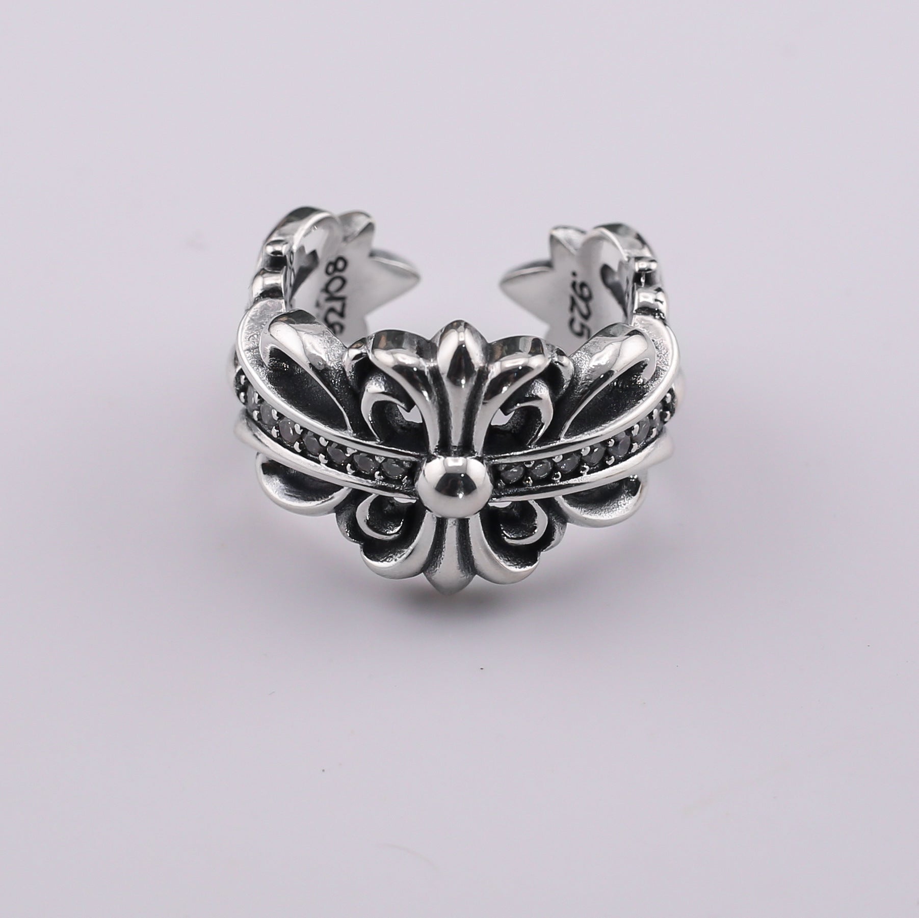 chrome hearts multi-color cross open sterling silver ring