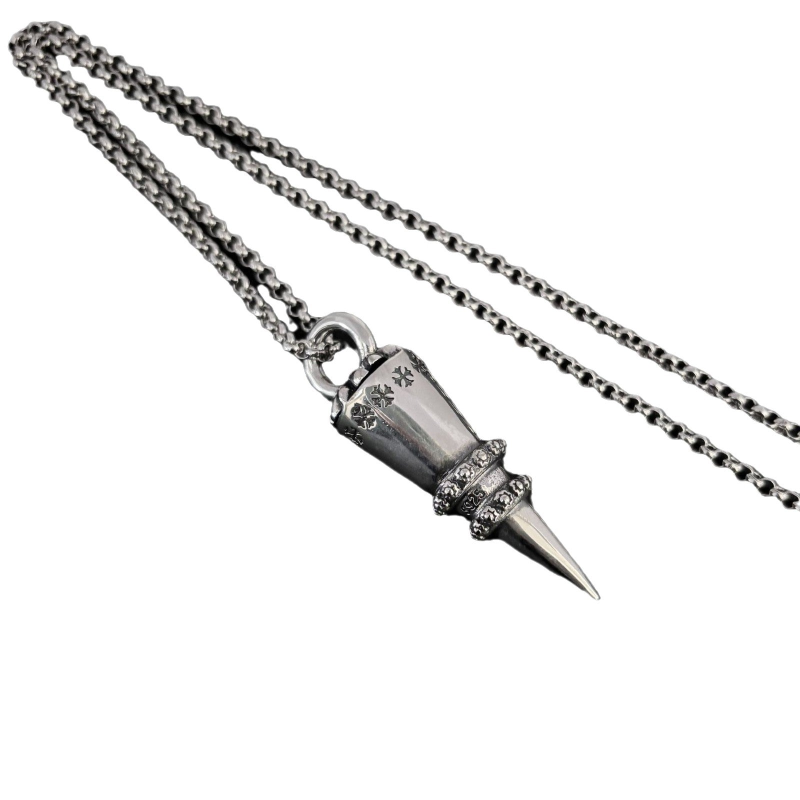 Chrome Hearts distressed cross rivet bullet pendant