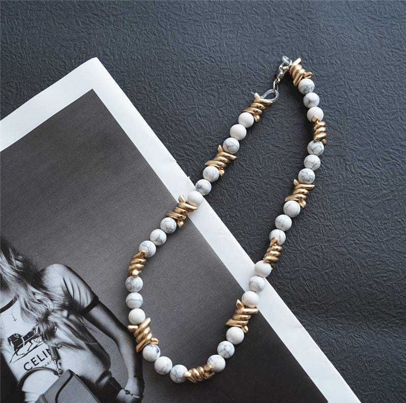 Chrome Hearts Thorn Light Luxury White Turquoise Pearl Metal Necklace