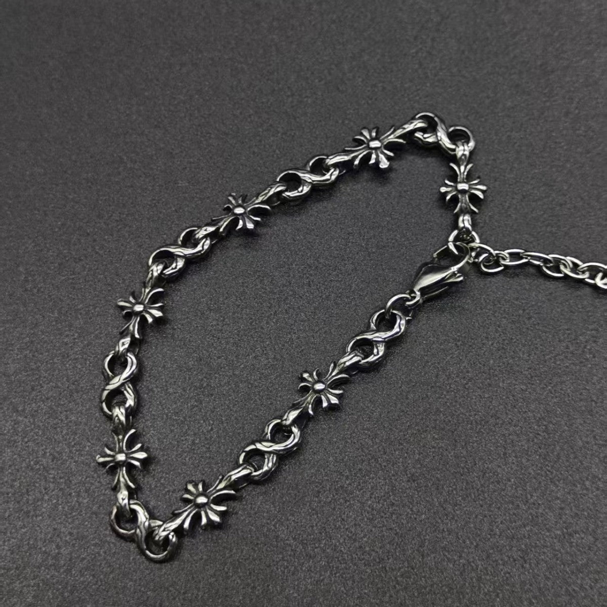 Chrome Hearts 925 Silver Tiny E CH Cross Bracelet